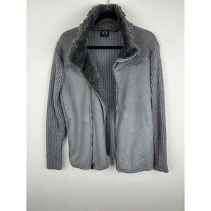 Armani Exchange Faux Suede Ribbed Knit Jacket Womens Medium Gray Full Zip